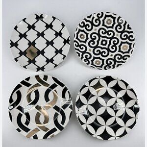 Designer 4 piece dessert plate set embellished with 14k gold white black in Box